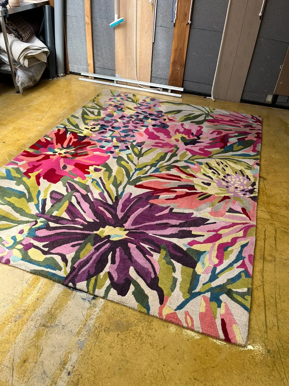 Machine-made wool rug after deep cleaning