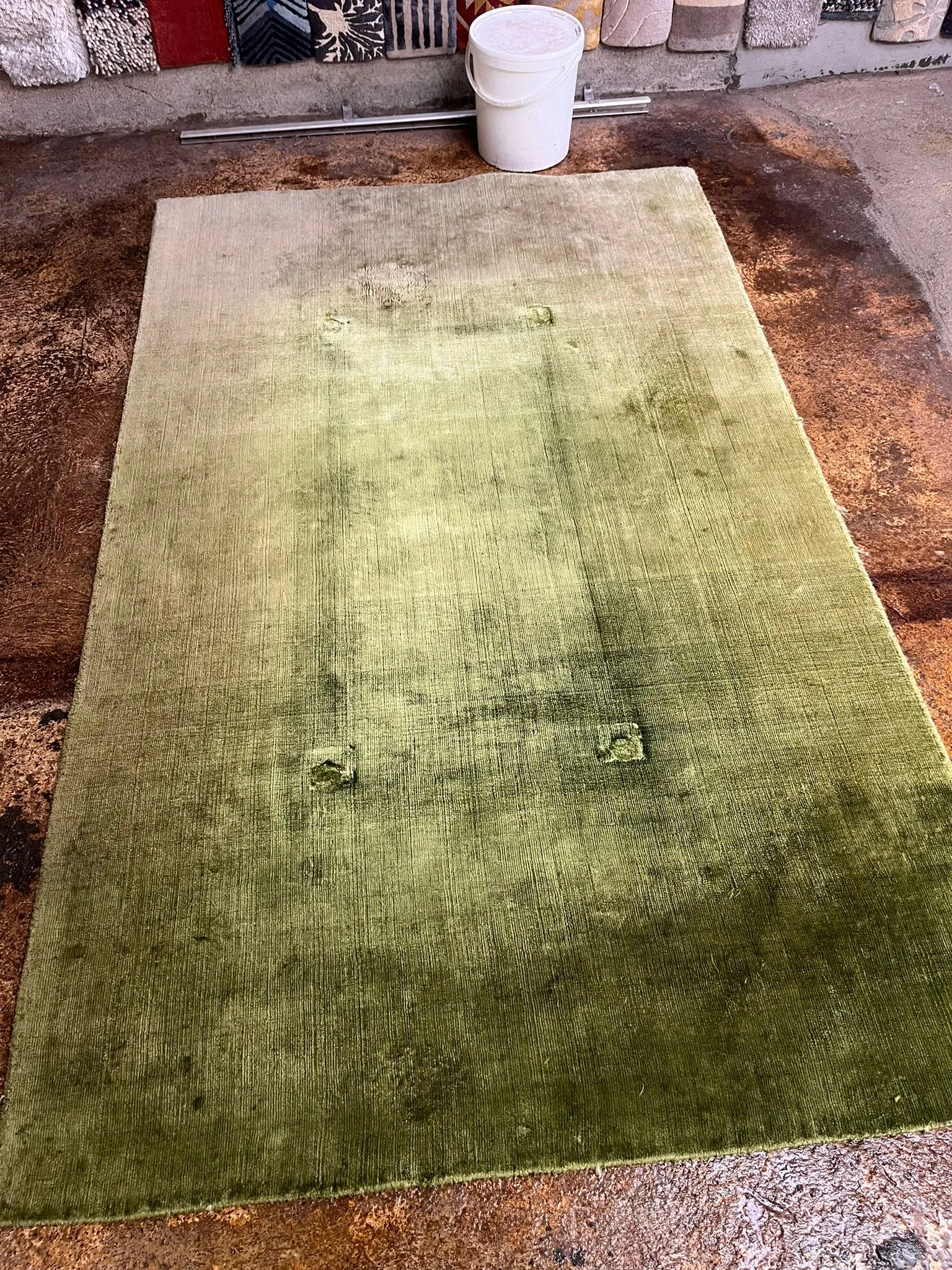 Viscose rug before colour restoration